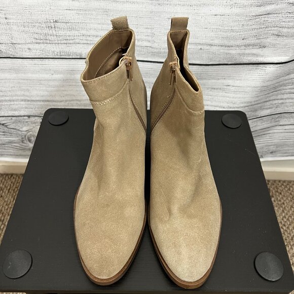 Gap Tan Suede Ankle Boots With Block Heel & Side Zipper, Size 9 - Picture 1 of 6